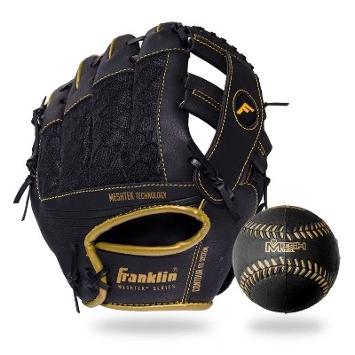Franklin Sports 9.5" Black/Gold Mesh Batting Glove With Ball - Left Hand Thrower 3 Franklin Sports 9.5" Black/Gold Mesh Batting Glove With Ball - Left Hand Thrower