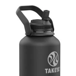 Takeya 64oz Actives Insulated Stainless Steel Water Bottle with Straw Lid and Extra Large Carry Handle Black