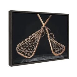 18" x 24" Sylvie Lacrosse Sticks Framed Canvas by Shawn St. Peter Gray - DesignOvation
