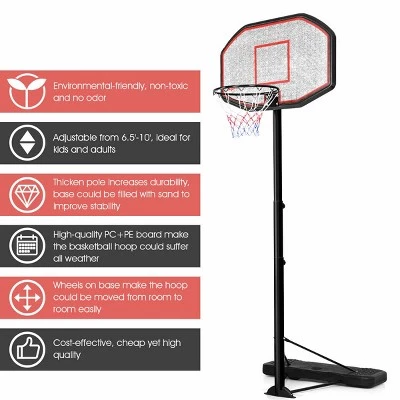 Costway 10ft 43'' Backboard In/outdoor Adjustable Height Basketball Hoop System 5 Costway 10ft 43'' Backboard In/outdoor Adjustable Height Basketball Hoop System - Image 3