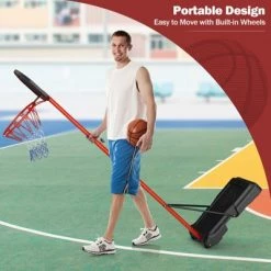 Costway Height-Adjustable Basket Hoop, Portable Backboard System Stand with 2 Wheels, Fillable Base, Weather-Resistant Nylon Net -Deals Sports Equipment Store unnamed file 3016