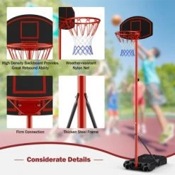 Costway Height-Adjustable Basket Hoop, Portable Backboard System Stand with 2 Wheels, Fillable Base, Weather-Resistant Nylon Net -Deals Sports Equipment Store unnamed file 3017