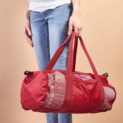 Zodaca 2 Pack Mesh Sports Duffle Bag with Shoulder Strap for Summer Travel, Gym & Sports, Workout Backpack, Black and Red, 19 x 10 in 3 Zodaca 2 Pack Mesh Sports Duffle Bag with Shoulder Strap for Summer Travel, Gym & Sports, Workout Backpack, Black and Red, 19 x 10 in