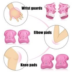 X AUTOHAUX Cycling Roller Skating Plastic Wrist Elbow Knee Support Brace 6 in 1 Set Protective Pads Pink White 4.9" x 3.9"