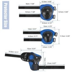 X AUTOHAUX Bicycle Roller Blading Wrist Elbow Knee Support Brace 6 in 1 Set Protective Pads Black Blue 5.1" x 4.9"