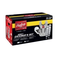 Rawlings Velo 2.0 Adult 15+ Adjustable Protective Baseball Catcher's Gear Set, Helmet, Mask, Chest Plate, Shin Guards, White/Silver