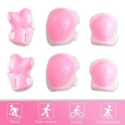 X AUTOHAUX Elastic Band Detachable Closure Wrist Elbow Knee Support Brace Set Protective Pads Pink 4.7" x 4.3"