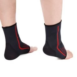 Unique Bargains 1 Pair Dark Gray Red Knitting Ankle Brace Support for Sport Running Basketball