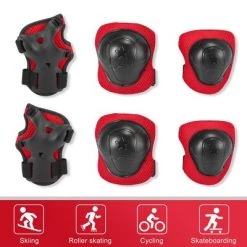 X AUTOHAUX Skateboard Sponge Palm Elbow Knee Support Sports Protective Pads Red Black 5.9" x 5.5" 6 Pcs